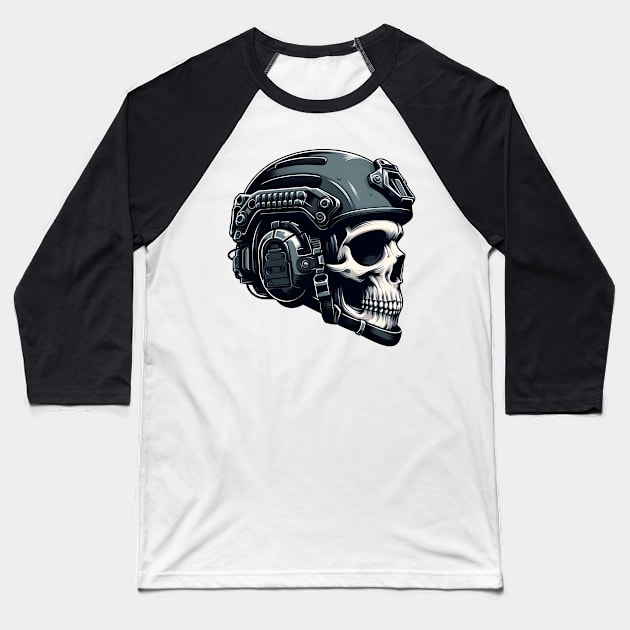 Tactical Skull Dominance Tee: Where Strength Meets Edgy Elegance Baseball T-Shirt by Rawlifegraphic